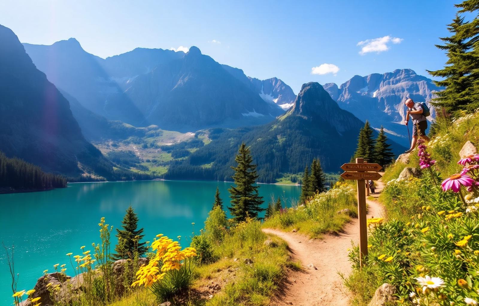 Wanderweg am Ufer des Walensees mit Blick auf die Churfirsten